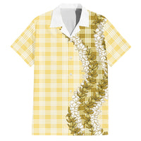 Yellow Hawaii Palaka Family Matching Off Shoulder Maxi Dress and Hawaiian Shirt Hawaiian Honohono Lei LT05 Dad's Shirt - Short Sleeve Yellow - Polynesian Pride
