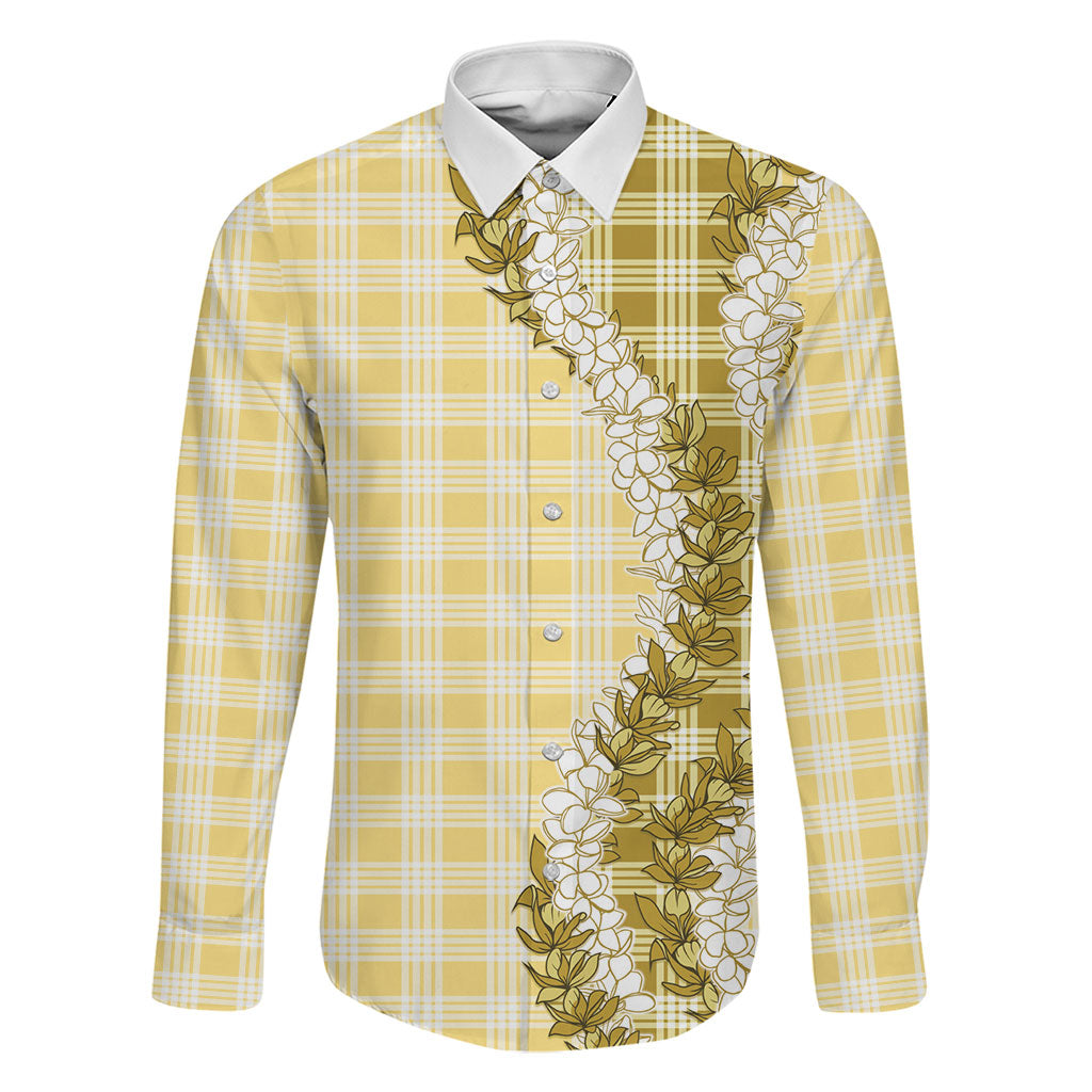 Yellow Hawaii Palaka Family Matching Off Shoulder Maxi Dress and Hawaiian Shirt Hawaiian Honohono Lei LT05 Dad's Shirt - Long Sleeve Yellow - Polynesian Pride