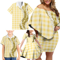 Yellow Hawaii Palaka Family Matching Off Shoulder Short Dress and Hawaiian Shirt Hawaiian Honohono Lei LT05 - Polynesian Pride