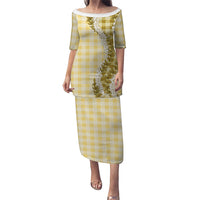 Yellow Hawaii Palaka Family Matching Puletasi and Hawaiian Shirt Hawaiian Honohono Lei LT05 Mom's Dress Yellow - Polynesian Pride