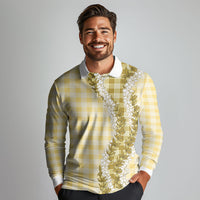 Yellow Hawaii Palaka Long Sleeve Polo Shirt Hawaiian Honohono Lei LT05 - Polynesian Pride
