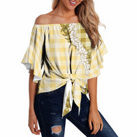 Yellow Hawaii Palaka Off Shoulder Wrap Waist Top Hawaiian Honohono Lei LT05 - Polynesian Pride