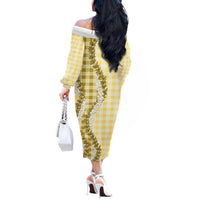 Yellow Hawaii Palaka Off The Shoulder Long Sleeve Dress Hawaiian Honohono Lei LT05 - Polynesian Pride