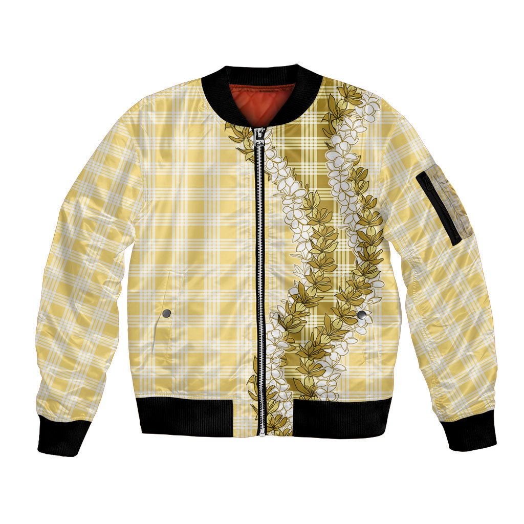 Yellow Hawaii Palaka Sleeve Zip Bomber Jacket Hawaiian Honohono Lei LT05 Unisex Yellow - Polynesian Pride