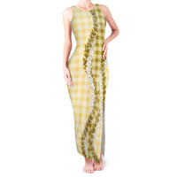 Yellow Hawaii Palaka Tank Maxi Dress Hawaiian Honohono Lei