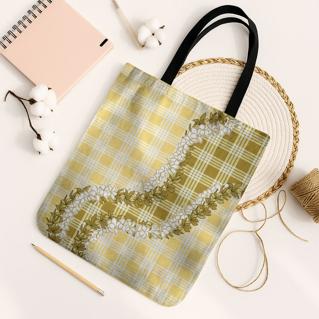 Yellow Hawaii Palaka Tote Bag Hawaiian Honohono Lei