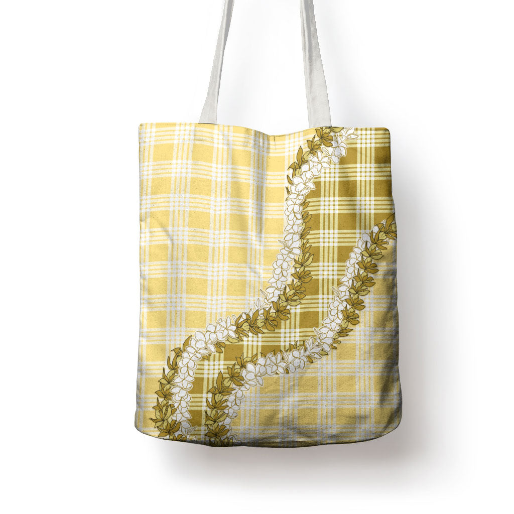 Yellow Hawaii Palaka Tote Bag Hawaiian Honohono Lei