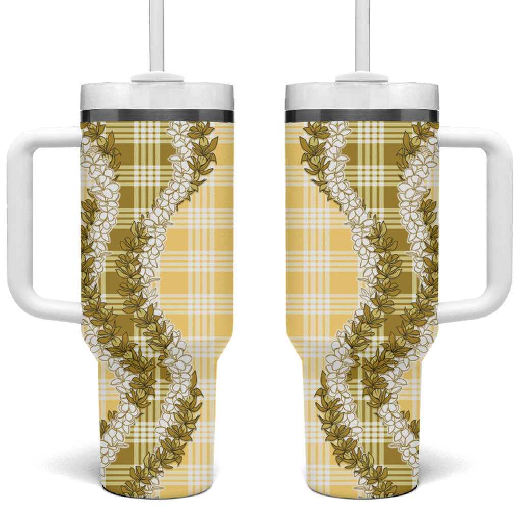 Yellow Hawaii Palaka Tumbler With Handle Hawaiian Honohono Lei LT05 One Size: 40 oz Yellow - Polynesian Pride