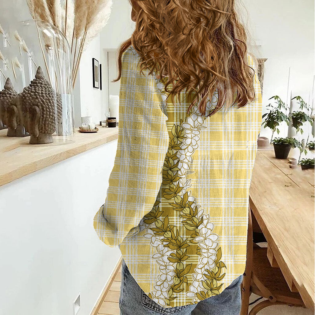Yellow Hawaii Palaka Women Casual Shirt Hawaiian Honohono Lei LT05 - Polynesian Pride