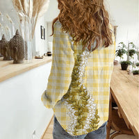 Yellow Hawaii Palaka Women Casual Shirt Hawaiian Honohono Lei LT05 - Polynesian Pride