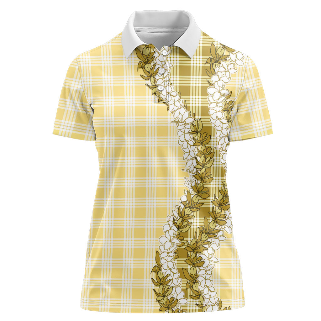 Yellow Hawaii Palaka Women Polo Shirt Hawaiian Honohono Lei