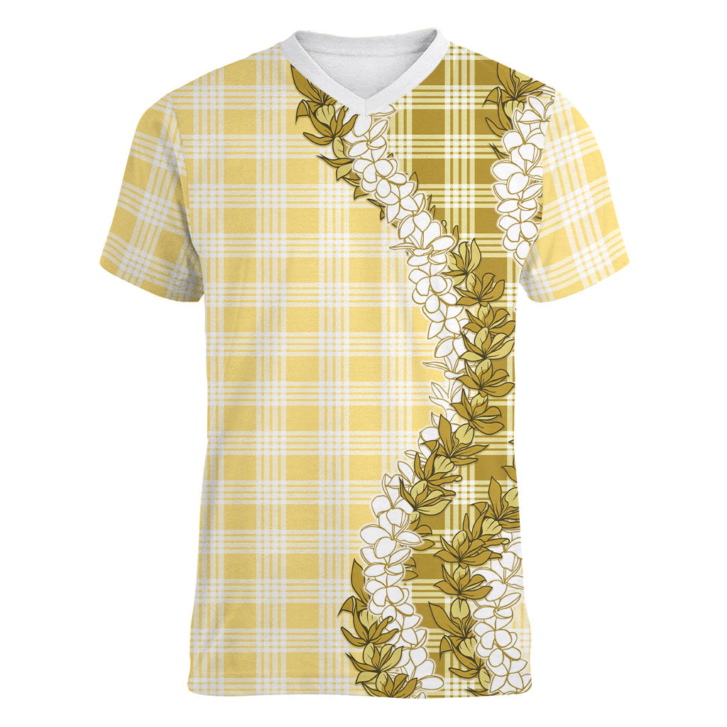 Yellow Hawaii Palaka Women V-Neck T-Shirt Hawaiian Honohono Lei LT05 Female Yellow - Polynesian Pride