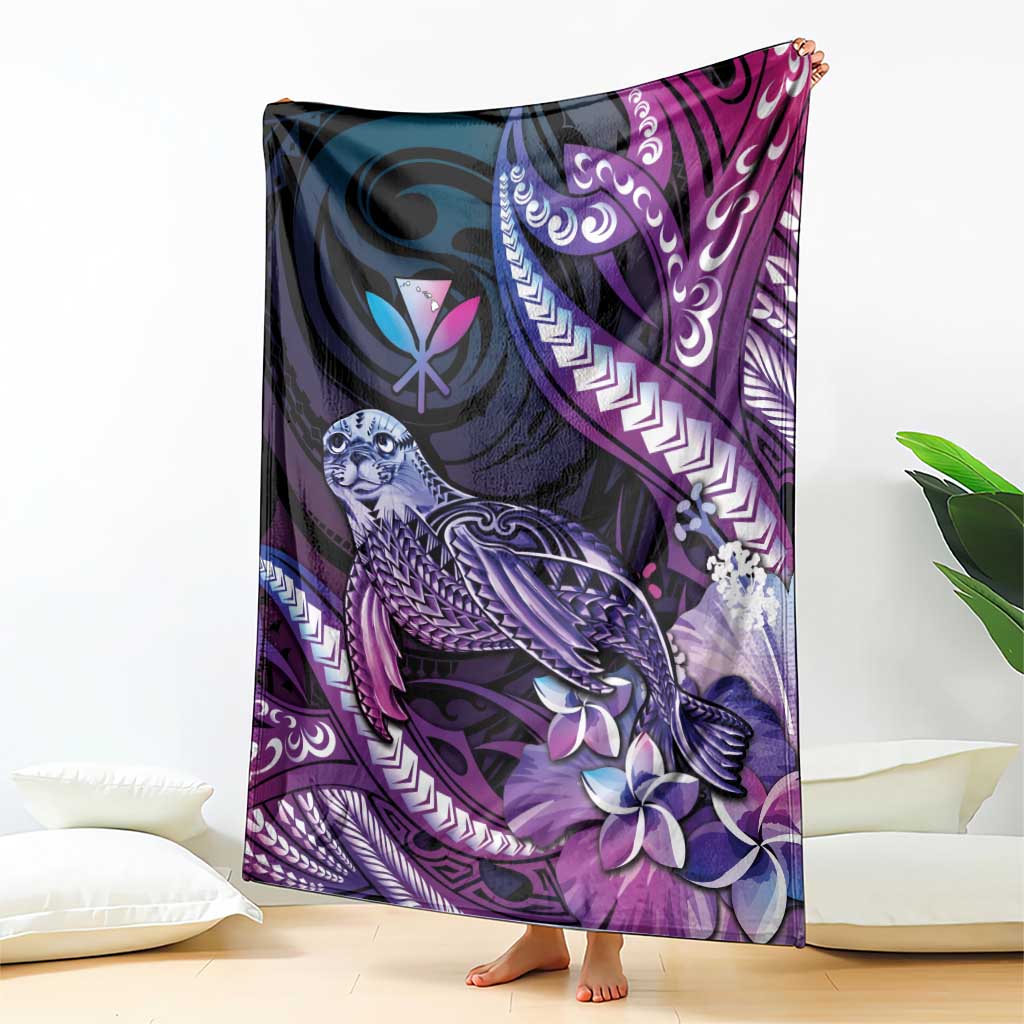 Hawaiian Monk Seal Blanket Kakau Tribal Pattern Violet Gradient