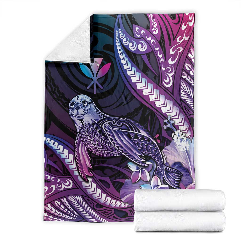 Hawaiian Monk Seal Blanket Kakau Tribal Pattern Violet Gradient