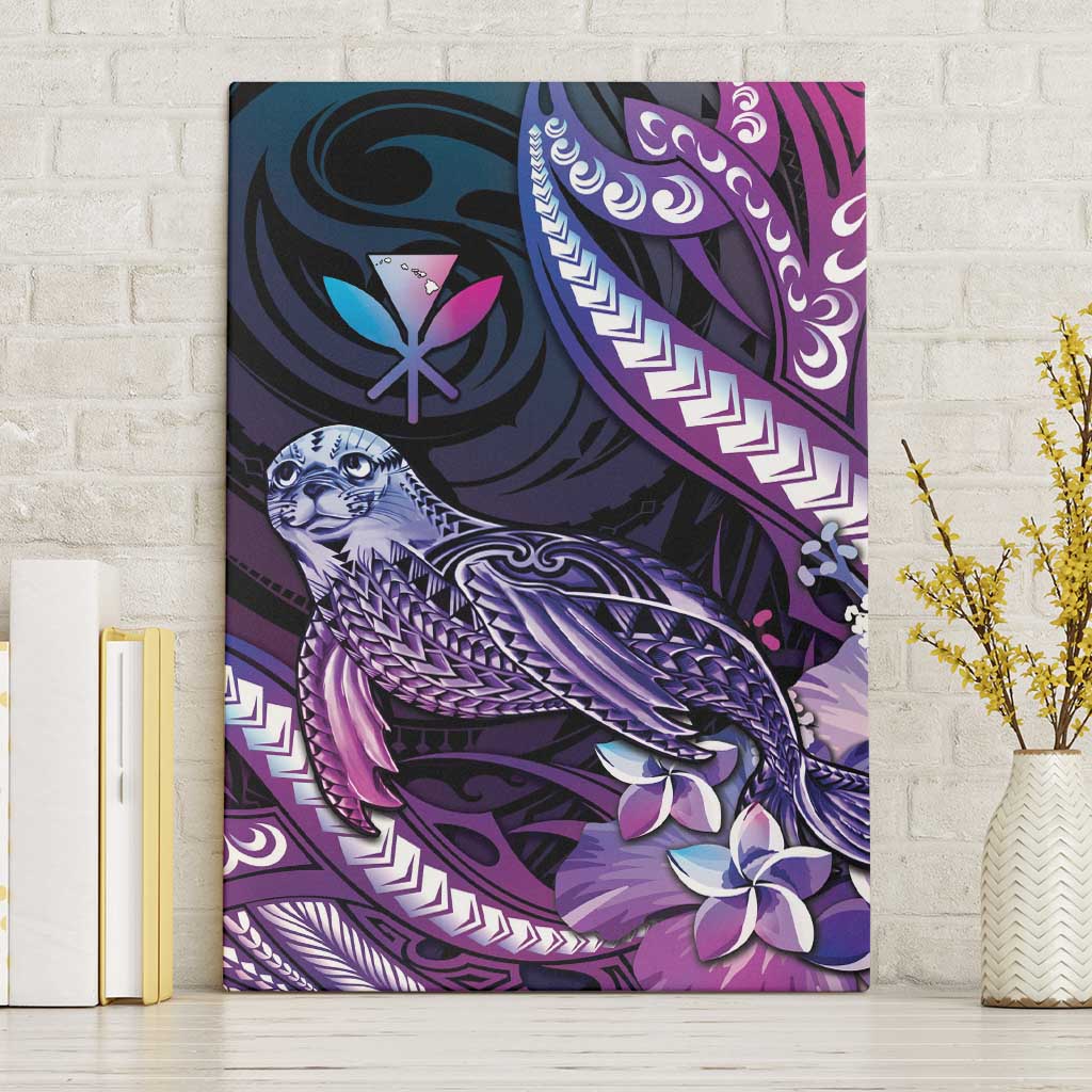 Hawaiian Monk Seal Canvas Wall Art Kakau Tribal Pattern Violet Gradient