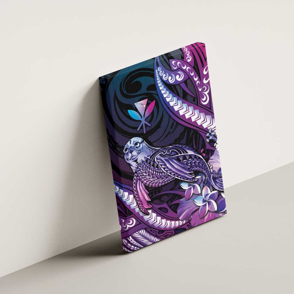 Hawaiian Monk Seal Canvas Wall Art Kakau Tribal Pattern Violet Gradient