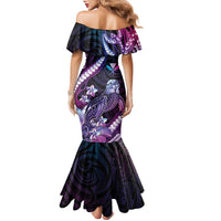 Hawaiian Monk Seal Family Matching Mermaid Dress and Hawaiian Shirt Kakau Tribal Pattern Violet Gradient