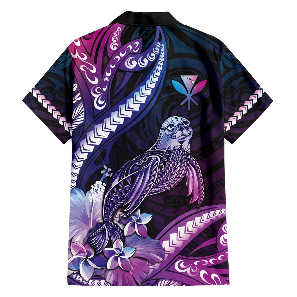 Hawaiian Monk Seal Family Matching Summer Maxi Dress and Hawaiian Shirt Kakau Tribal Pattern Violet Gradient