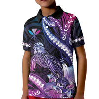 Hawaiian Monk Seal Kid Polo Shirt Kakau Tribal Pattern Violet Gradient
