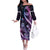 Hawaiian Monk Seal Off The Shoulder Long Sleeve Dress Kakau Tribal Pattern Violet Gradient