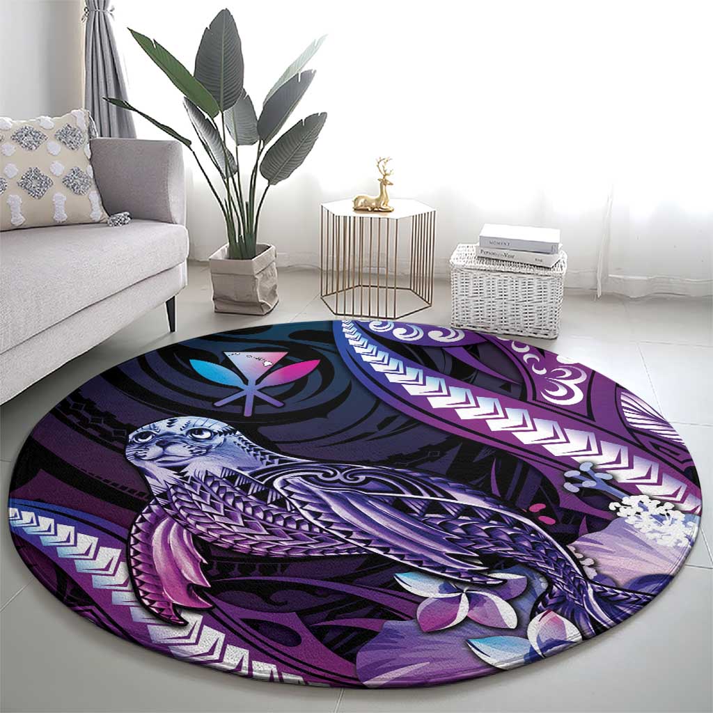 Hawaiian Monk Seal Round Carpet Kakau Tribal Pattern Violet Gradient