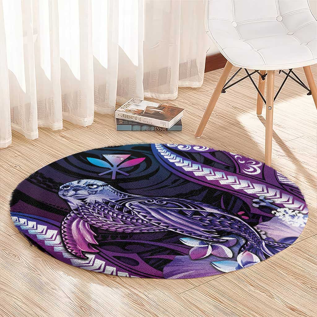 Hawaiian Monk Seal Round Carpet Kakau Tribal Pattern Violet Gradient