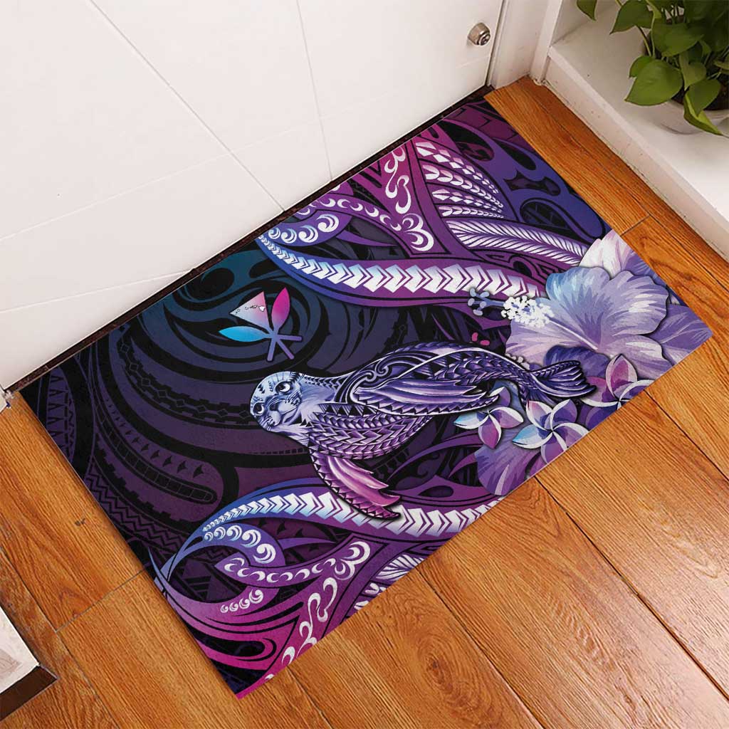 Hawaiian Monk Seal Rubber Doormat Kakau Tribal Pattern Violet Gradient