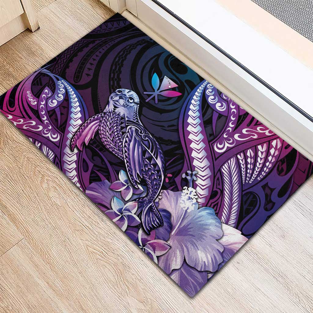 Hawaiian Monk Seal Rubber Doormat Kakau Tribal Pattern Violet Gradient