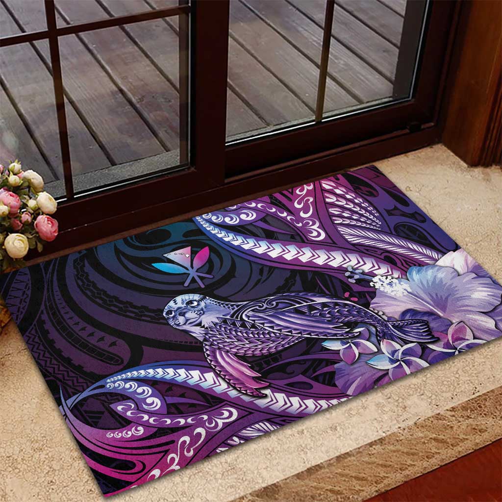 Hawaiian Monk Seal Rubber Doormat Kakau Tribal Pattern Violet Gradient