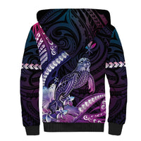 Hawaiian Monk Seal Sherpa Hoodie Kakau Tribal Pattern Violet Gradient