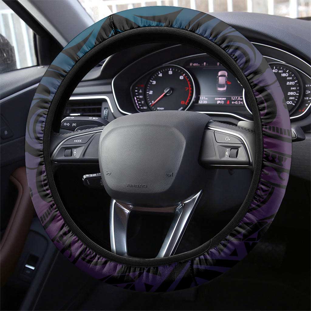 Hawaiian Monk Seal Steering Wheel Cover Kakau Tribal Pattern Violet Gradient