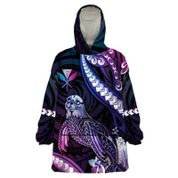 Hawaiian Monk Seal Wearable Blanket Hoodie Kakau Tribal Pattern Violet Gradient