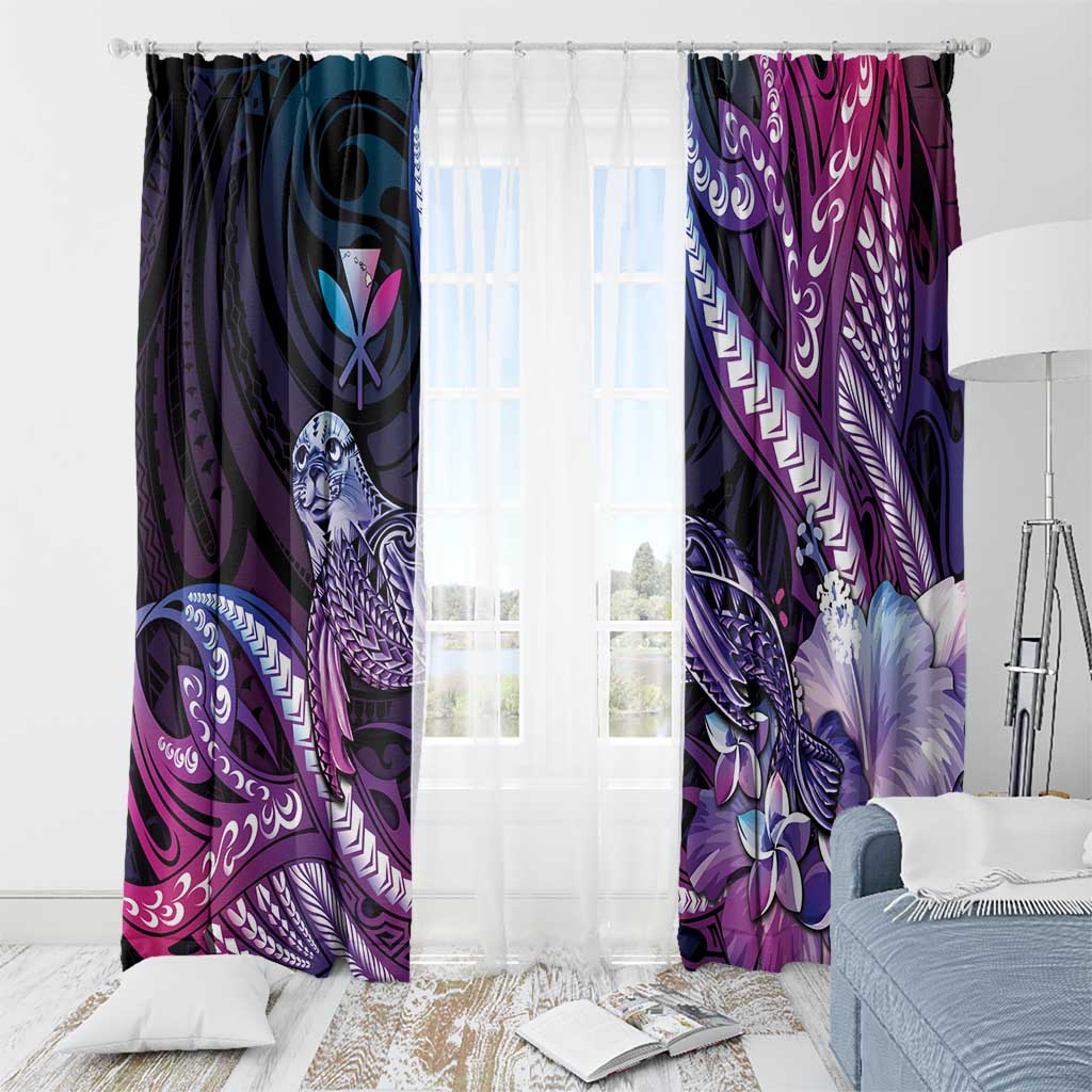 Hawaiian Monk Seal Window Curtain Kakau Tribal Pattern Violet Gradient