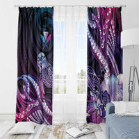 Hawaiian Monk Seal Window Curtain Kakau Tribal Pattern Violet Gradient