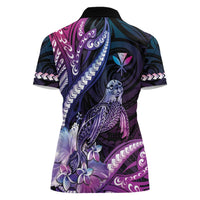 Hawaiian Monk Seal Women Polo Shirt Kakau Tribal Pattern Violet Gradient