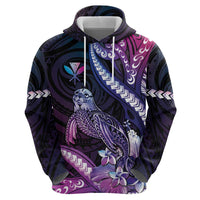 Hawaiian Monk Seal Zip Hoodie Kakau Tribal Pattern Violet Gradient