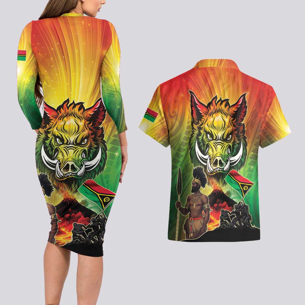 Vanuatu July 30th 1980 Couples Matching Long Sleeve Bodycon Dress and Hawaiian Shirt Happy Independence Day - Polynesian Pride