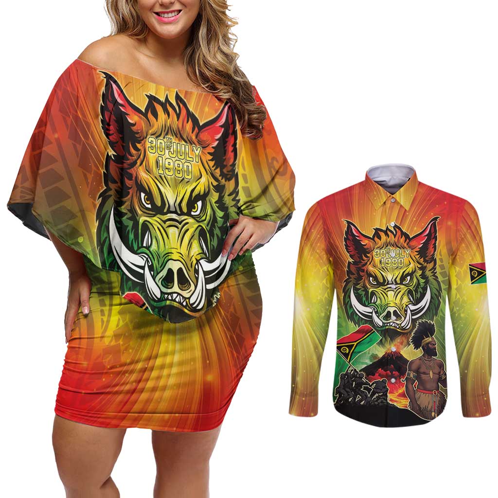 Vanuatu July 30th 1980 Couples Matching Off Shoulder Short Dress and Long Sleeve Button Shirt Happy Independence Day - Polynesian Pride