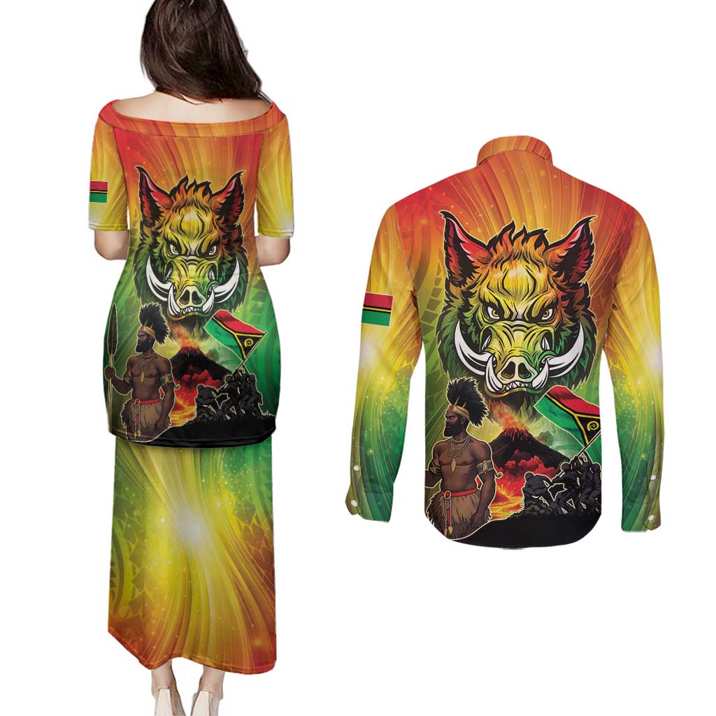 Vanuatu July 30th 1980 Couples Matching Puletasi and Long Sleeve Button Shirt Happy Independence Day - Polynesian Pride