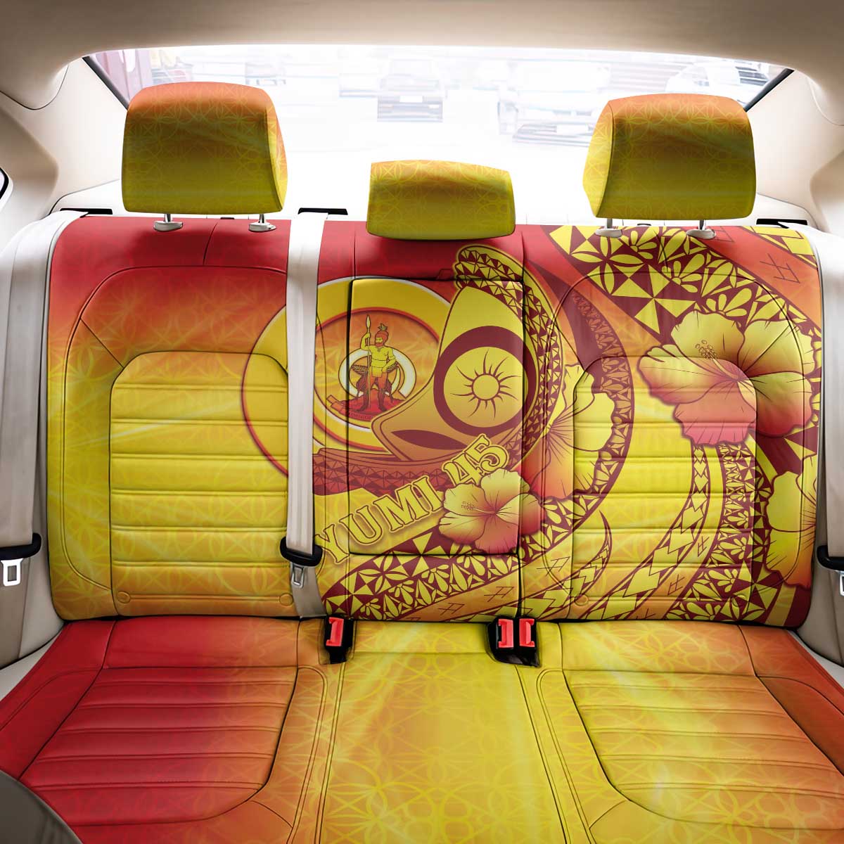 Vanuatu 45 Yia Indipendens Anivesari Back Car Seat Cover Tamtam Drum With Boar Tusk - Polynesian Pride