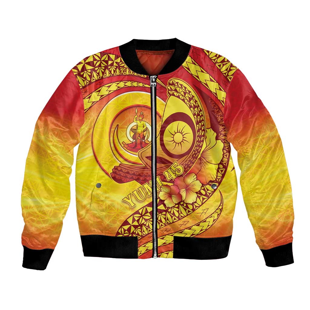 Vanuatu 45 Yia Indipendens Anivesari Bomber Jacket Tamtam Drum With Boar Tusk - Polynesian Pride
