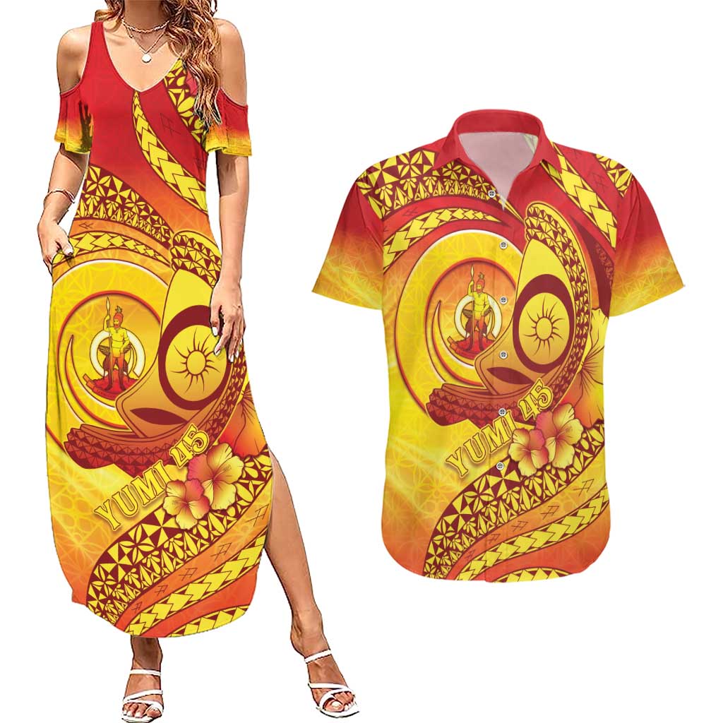 Vanuatu 45 Yia Indipendens Anivesari Couples Matching Summer Maxi Dress and Hawaiian Shirt Tamtam Drum With Boar Tusk - Polynesian Pride