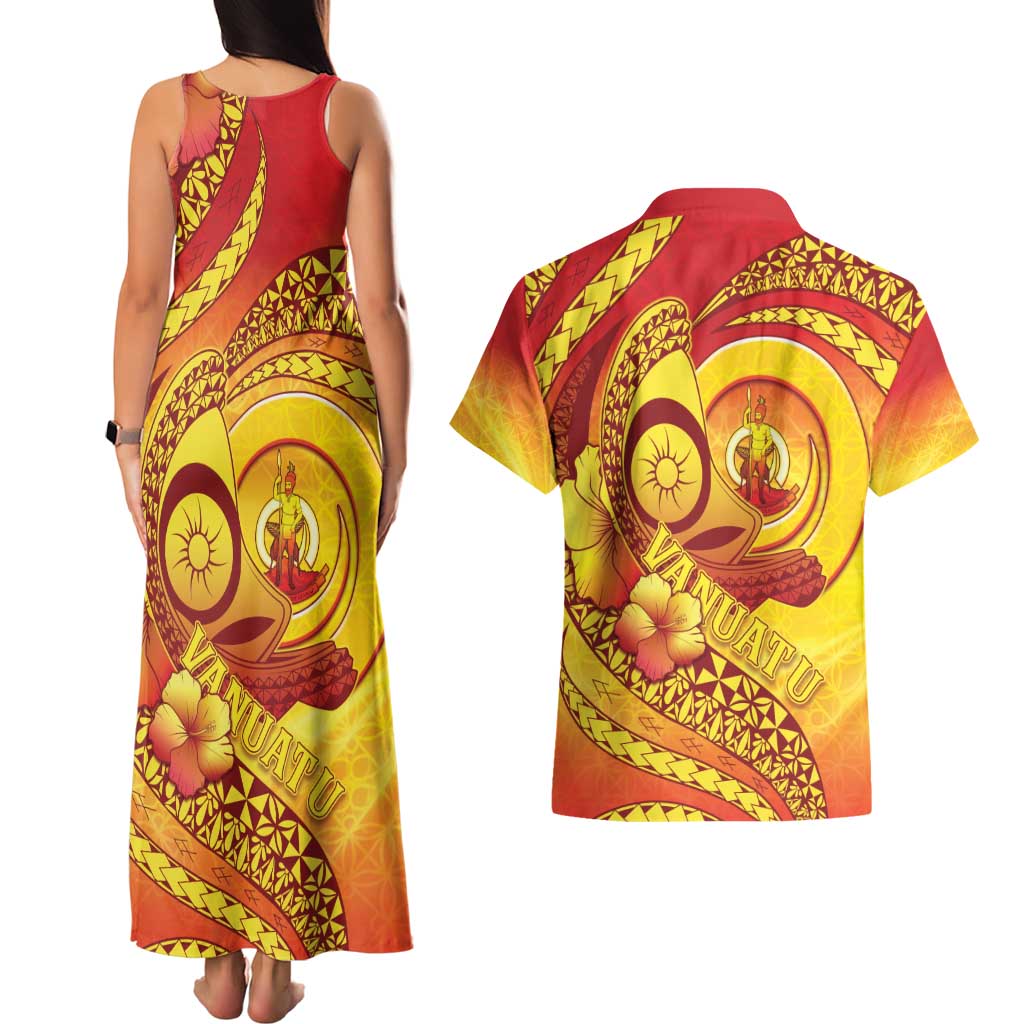 Vanuatu 45 Yia Indipendens Anivesari Couples Matching Tank Maxi Dress and Hawaiian Shirt Tamtam Drum With Boar Tusk - Polynesian Pride