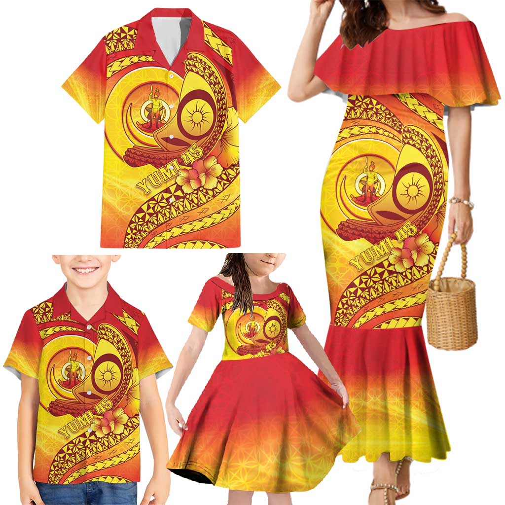 Vanuatu 45 Yia Indipendens Anivesari Family Matching Mermaid Dress and Hawaiian Shirt Tamtam Drum With Boar Tusk - Polynesian Pride