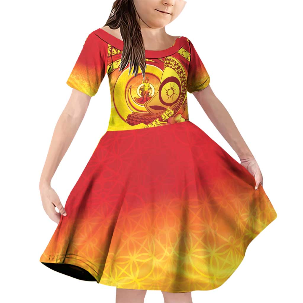 Vanuatu 45 Yia Indipendens Anivesari Family Matching Off Shoulder Short Dress and Hawaiian Shirt Tamtam Drum With Boar Tusk - Polynesian Pride