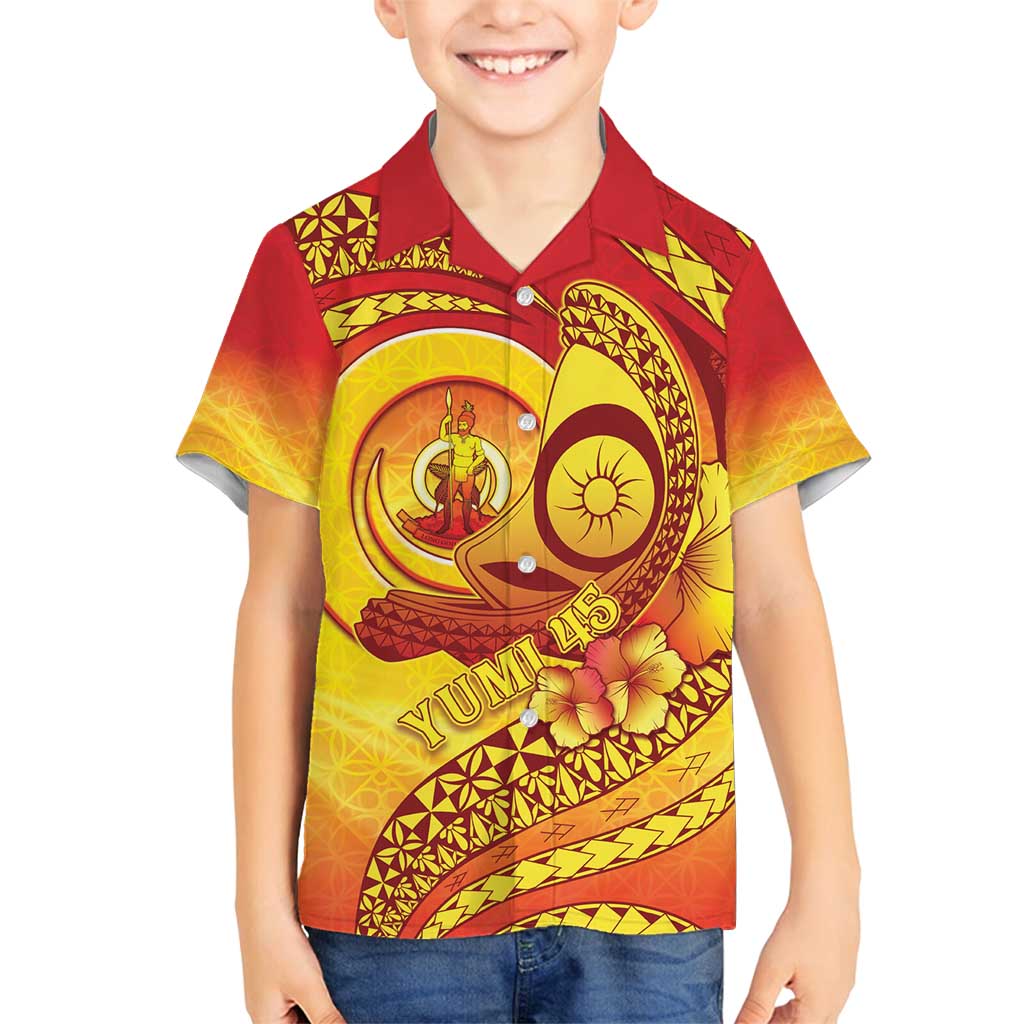 Vanuatu 45 Yia Indipendens Anivesari Family Matching Off Shoulder Short Dress and Hawaiian Shirt Tamtam Drum With Boar Tusk - Polynesian Pride