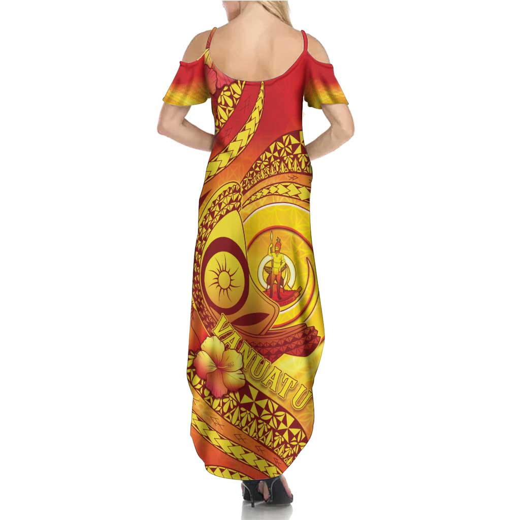 Vanuatu 45 Yia Indipendens Anivesari Family Matching Summer Maxi Dress and Hawaiian Shirt Tamtam Drum With Boar Tusk - Polynesian Pride