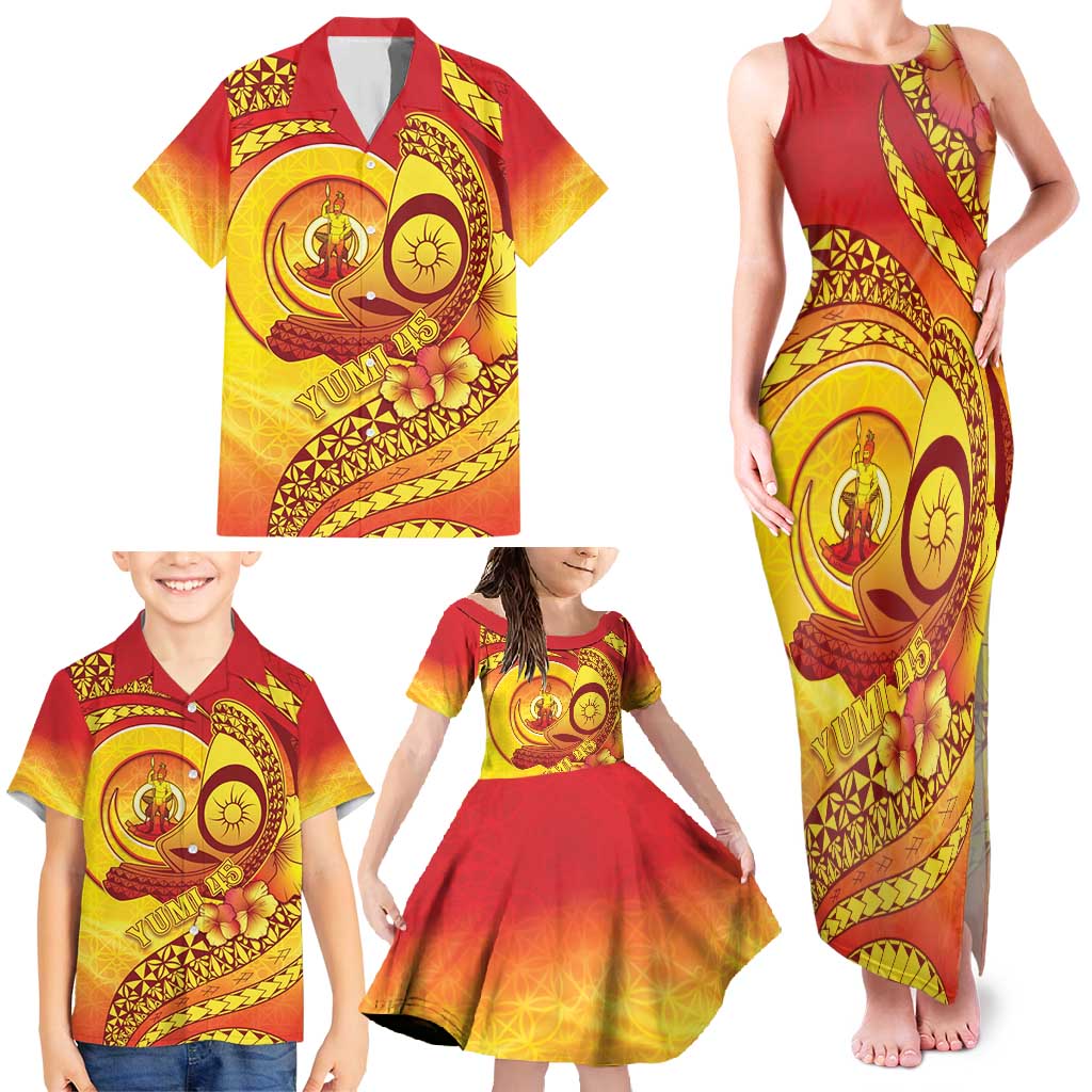 Vanuatu 45 Yia Indipendens Anivesari Family Matching Tank Maxi Dress and Hawaiian Shirt Tamtam Drum With Boar Tusk - Polynesian Pride