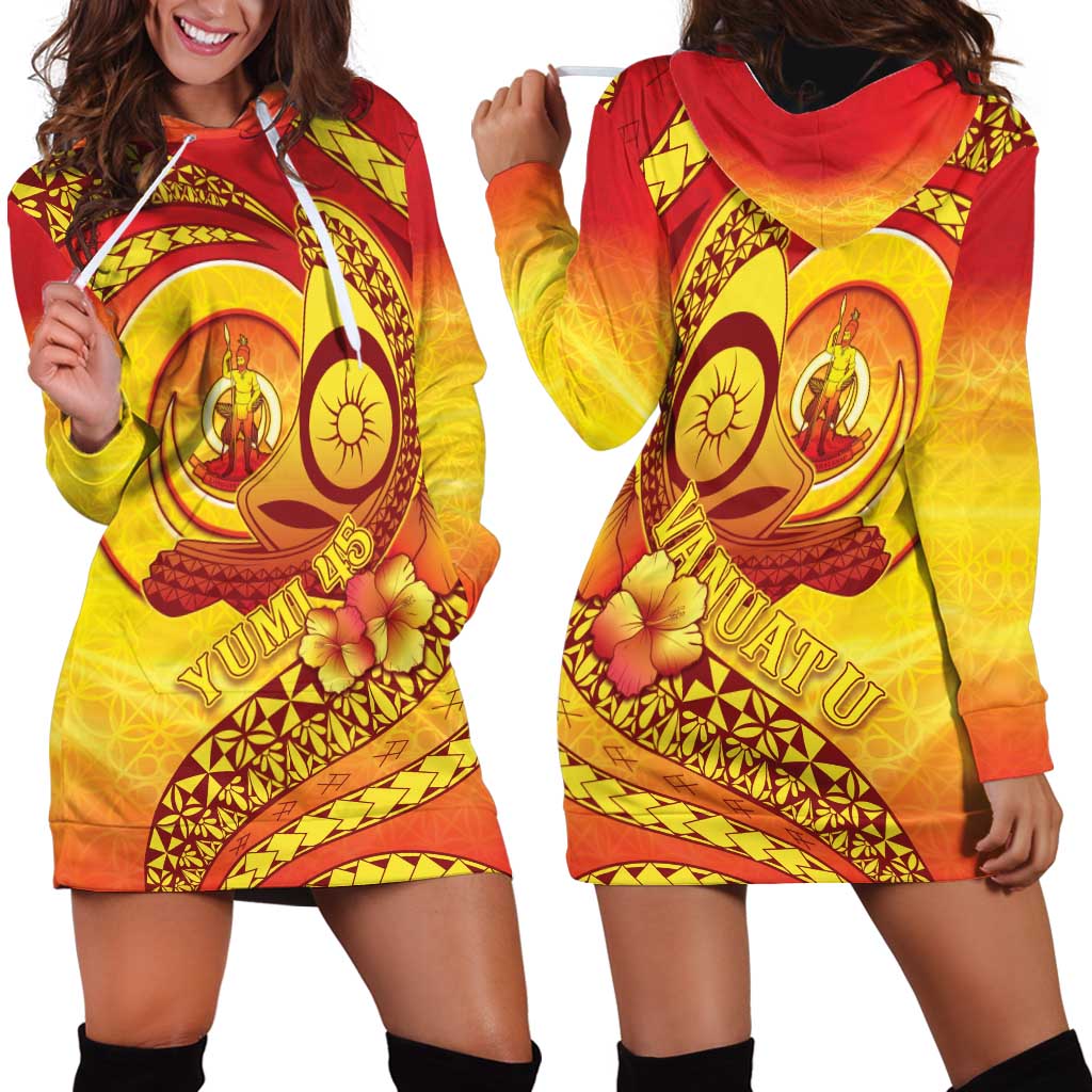 Vanuatu 45 Yia Indipendens Anivesari Hoodie Dress Tamtam Drum With Boar Tusk - Polynesian Pride