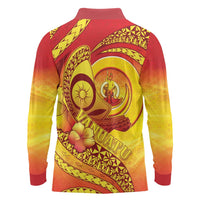 Vanuatu 45 Yia Indipendens Anivesari Long Sleeve Polo Shirt Tamtam Drum With Boar Tusk LT05 - Polynesian Pride